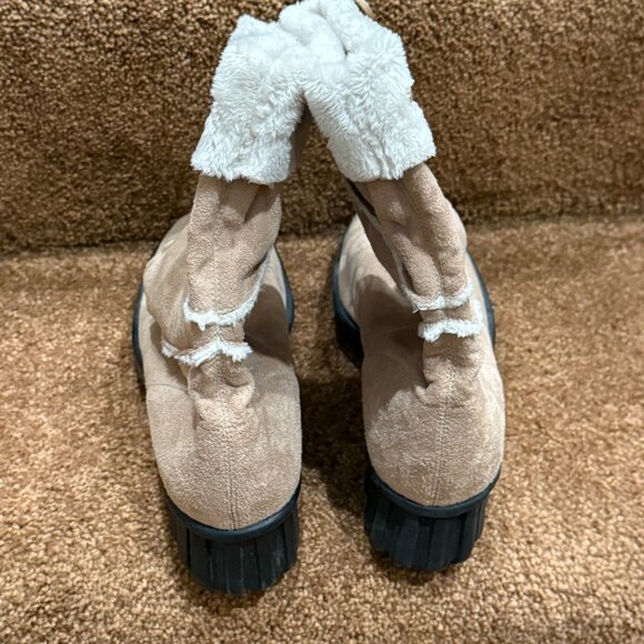 Vaneli Suede Booties with Faux Fur Trim, Tan/Cream, Sz 8N - Picture 6 of 11